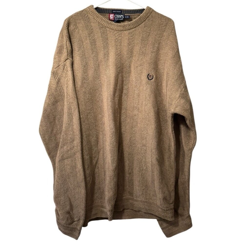 Chaps Ralph Lauren‎ Hand Frame Sweater Men XL Fisherman Cream Cable Knit Classic